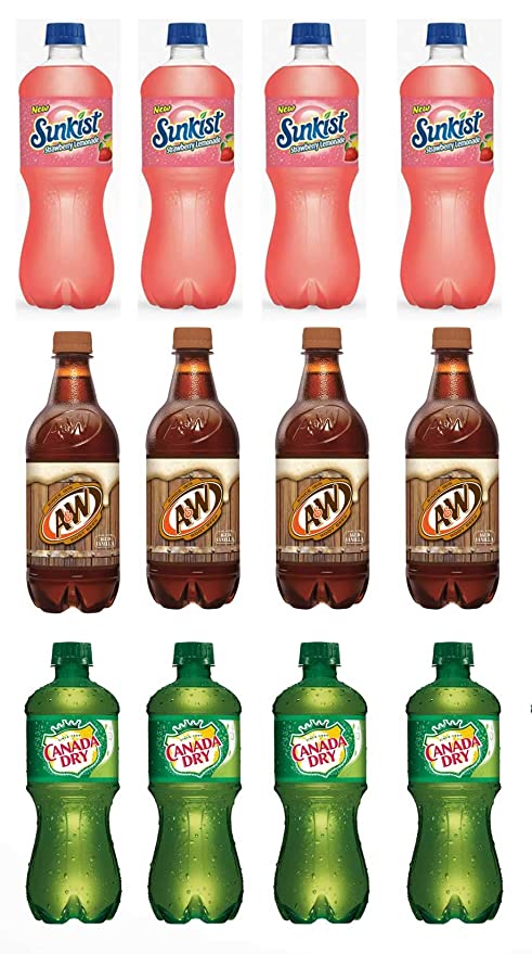 LUV BOX-Variety Soft Drinks Pack , 20 oz , Pack of 12, CANADA DRY GINGER ALE , A&W ROOT BEER , Sunkist Strawberry Lemonade - 370621494183