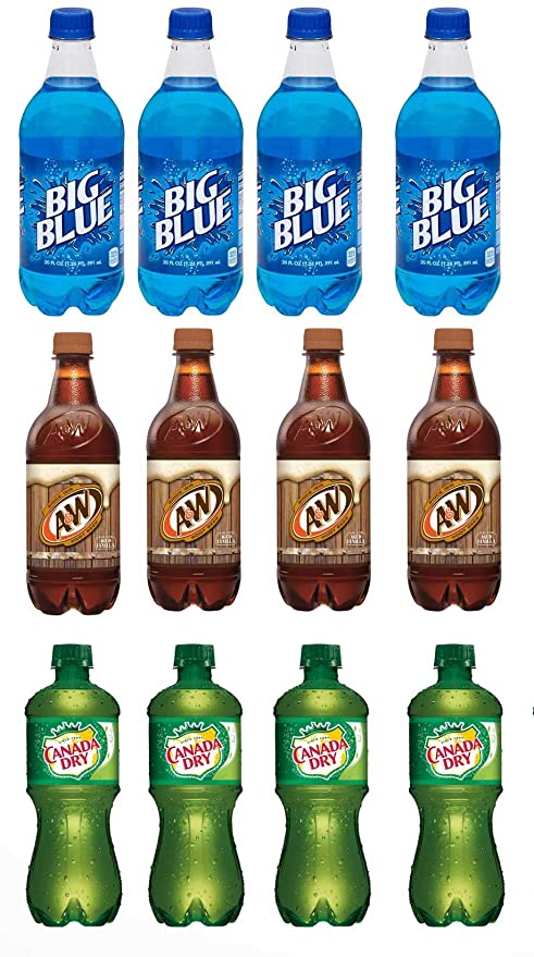  LUV BOX-Variety Soft Drinks Pack , 20 oz , Pack of 12, CANADA DRY GINGER ALE , A&W ROOT BEER , Big Blue  - 370621494206