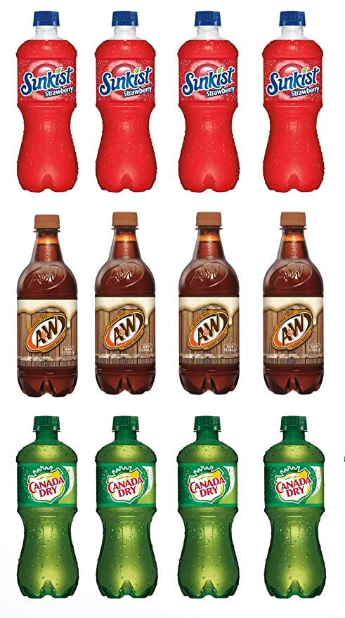  LUV BOX-Variety Soft Drinks Pack , 20 oz , Pack of 12, CANADA DRY GINGER ALE , A&W ROOT BEER , SUNKIST STRAWBERRY  - 370621494237