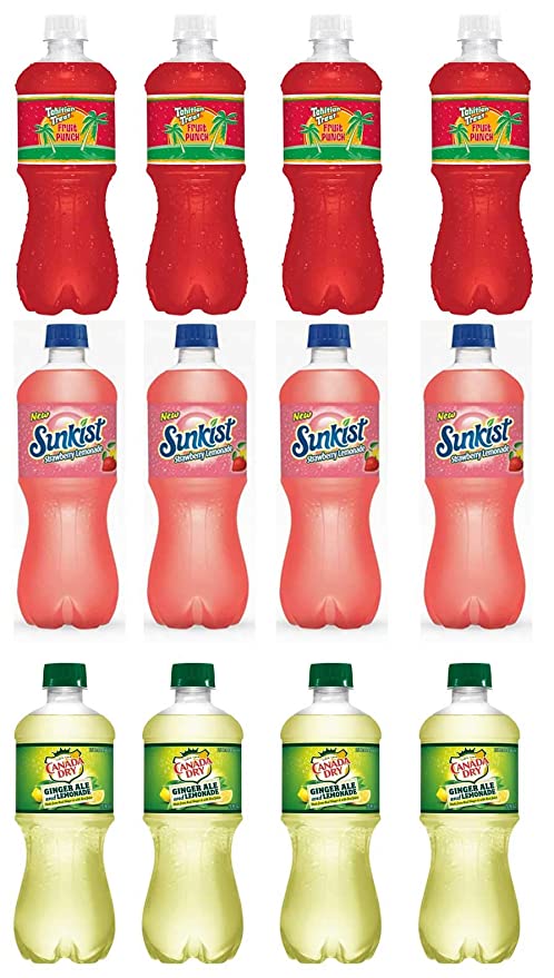  LUV BOX-Variety Soft Drinks Pack , 20 oz , Pack of 12, TAHITIAN TREAT FRUIT PUNCH , CANADA DRY GINGER ALE AND LEMONADE , Sunkist Strawberry Lemonade  - 370621494480