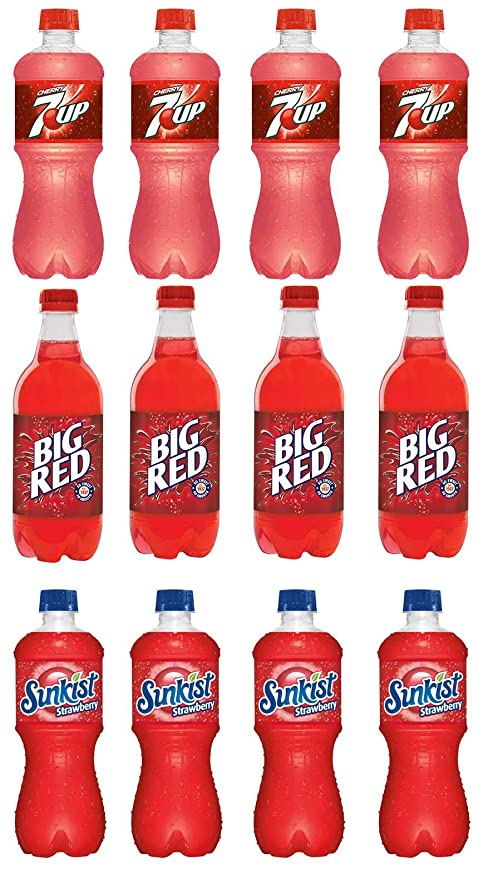 LUV BOX-Variety Soft Drinks Pack , 20 oz , Pack of 12, 7UP CHERRY , SUNKIST STRAWBERRY , Big Red - 370621494596