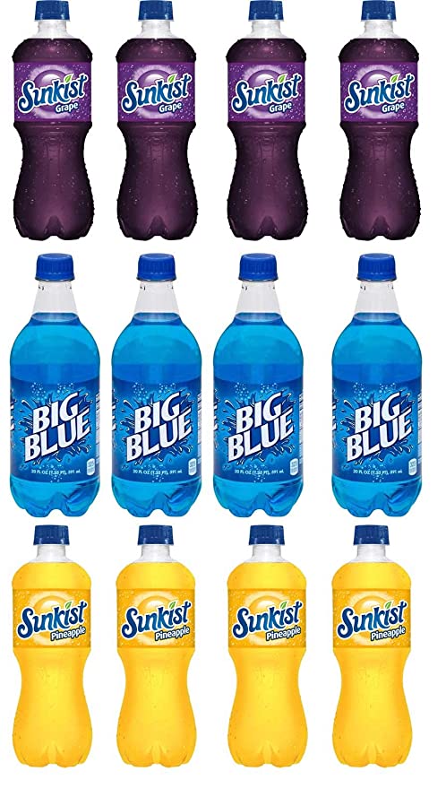 LUV BOX-Variety Soft Drinks Pack , 20 oz , Pack of 12, SUNKIST GRAPE , SUNKIST PINEAPPLE , Big Blue - 370621494763