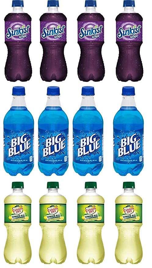 LUV BOX-Variety Soft Drinks Pack , 20 oz , Pack of 12, SUNKIST GRAPE , Big Blue , CANADA DRY GINGER ALE AND LEMONADE - 370621494770