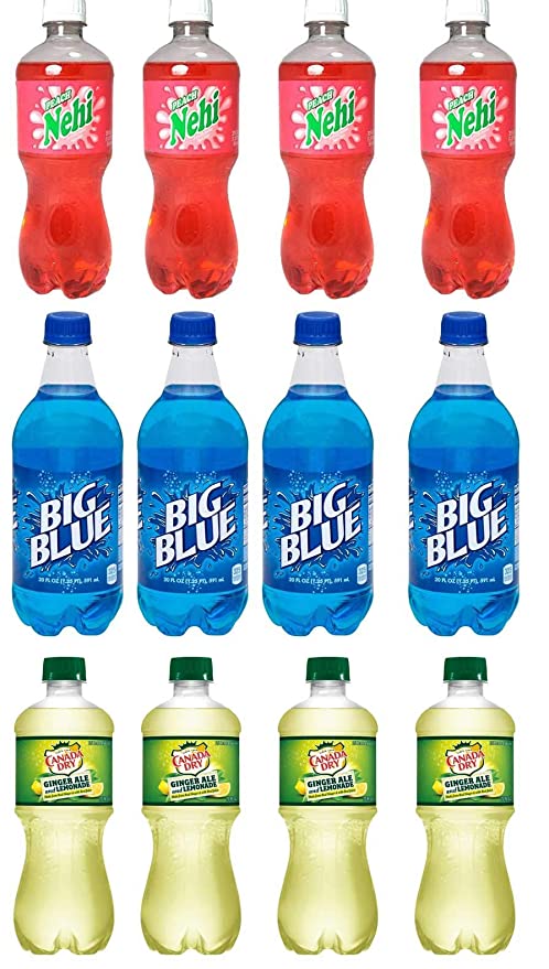  LUV BOX-Variety Soft Drinks Pack , 20 oz , Pack of 12, Nehi Peach , Big Blue , CANADA DRY GINGER ALE AND LEMONADE  - 370621494831