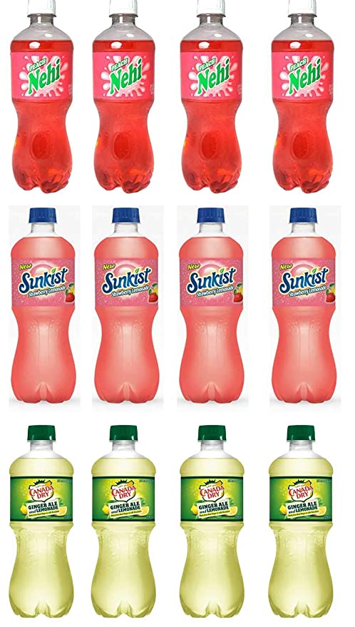  LUV BOX-Variety Soft Drinks Pack , 20 oz , Pack of 12, Nehi Peach , CANADA DRY GINGER ALE AND LEMONADE , Sunkist Strawberry Lemonade  - 370621494848