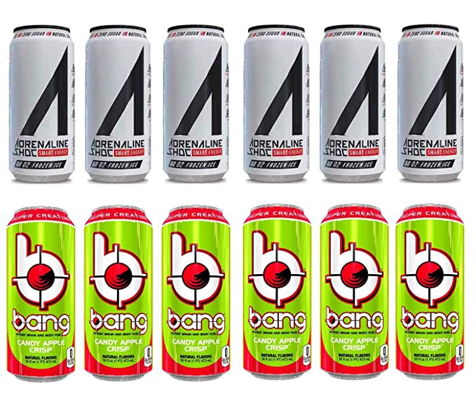 LUV BOX- variety Energy drink 16 oz. pack of 12 , Adrenaline Shoc Smart Energy Frozen ice, Bang Natural Candy Apple Crisp .BY Evaxo - 370621566828