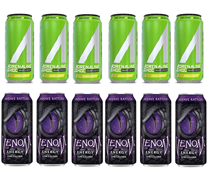  LUV BOX- variety Energy drink 16 oz. pack of 12 , Adrenaline Shoc Smart Energy Sour candy, VENOM MOJAVE RATTLER ENERGY DRINK. #N  - 370621567856