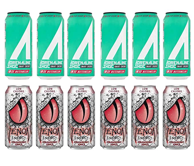 LUV BOX- variety Energy drink 16 oz. pack of 12 , Adrenaline Shoc Smart Energy Watermelon, VENOM LOW CALORIE STRAWBERRY APPLE ENERGY DRINK. BY Evaxo - 370621568488