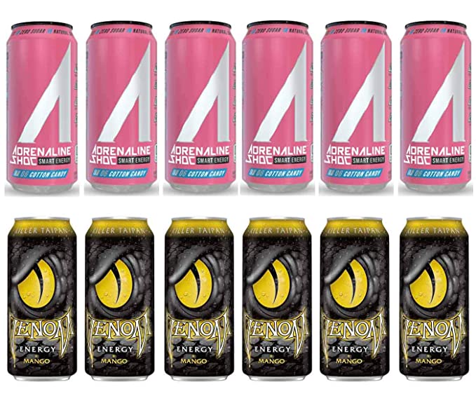 LUV BOX- variety Energy drink 16 oz. pack of 12 , Adrenaline Shoc Smart Energy Cotton candy, VENOM KILLER TAIPAN ENERGY DRINK. BY Evaxo - 370621569621