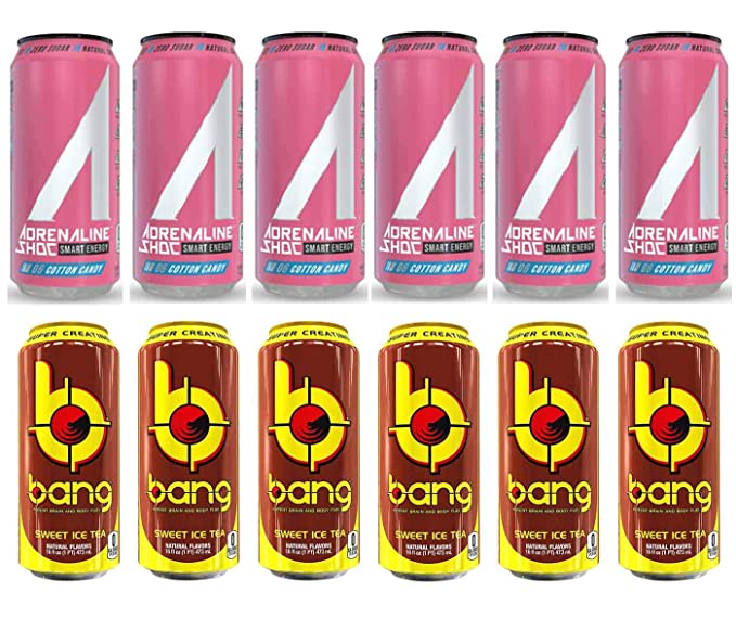 LUV BOX- variety Energy drink 16 oz. pack of 12 , Adrenaline Shoc Smart Energy Cotton candy, Bang Sweet Ice Tea .BY Evaxo - 370621569775