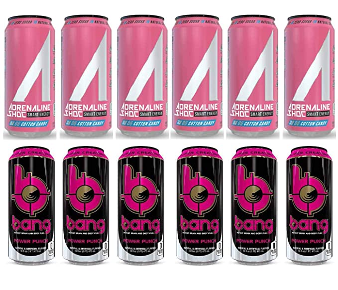 LUV BOX- variety Energy drink 16 oz. pack of 12 , Adrenaline Shoc Smart Energy Cotton candy, Bang Power Punch .BY Evaxo - 370621569904