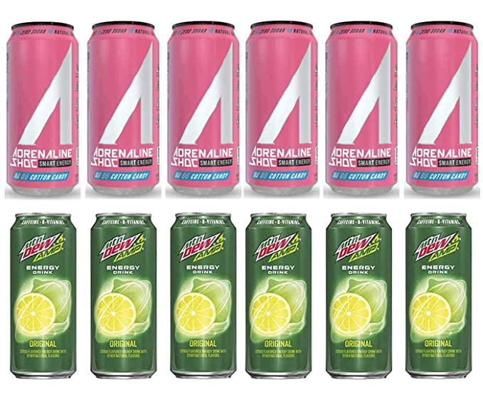  LUV BOX- variety Energy drink 16 oz. pack of 12 , Adrenaline Shoc Smart Energy Cotton candy, Mtn Dew AMP Original .BY Evaxo  - 370621569966