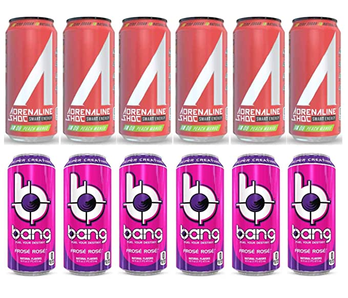 LUV BOX- variety Energy drink 16 oz. pack of 12 , Adrenaline Shoc Smart Energy Peach mango, Bang Frose Rose .By Evaxo - 370621570375