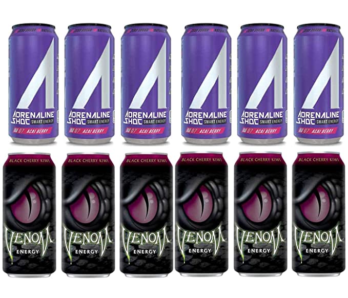 LUV BOX- variety Energy drink 16 oz. pack of 12 , Adrenaline Shoc Smart Energy Acai perry, VENOM BLACK CHERRY KIWI ENERGY DRINK .By Evaxo - 370621570801