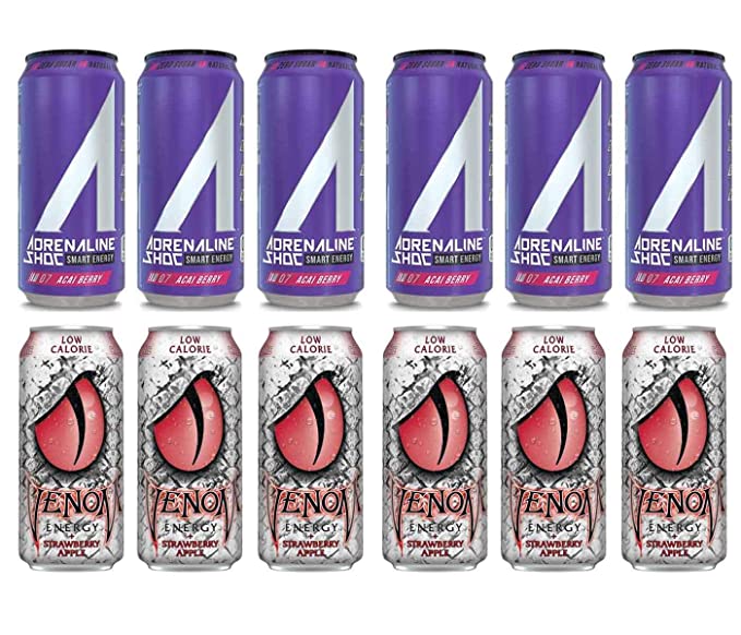 LUV BOX- variety Energy drink 16 oz. pack of 12 , Adrenaline Shoc Smart Energy Acai perry, VENOM LOW CALORIE STRAWBERRY APPLE ENERGY DRINK. .By Evaxo - 370621570825
