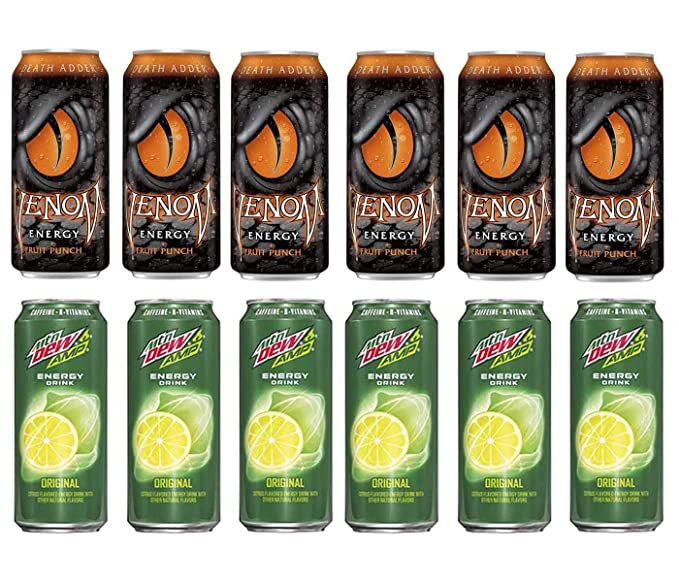 LUV BOX- variety Energy drink 16 oz. pack of 12 , VENOM DEATH ADDER ENERGY DRINK , Mtn Dew AMP Original .#N - 370621572126