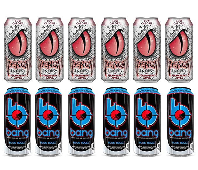 LUV BOX- variety Energy drink 16 oz. pack of 12 , VENOM LOW CALORIE STRAWBERRY APPLE ENERGY DRINK , Bang Blue Razz .#N - 370621574625