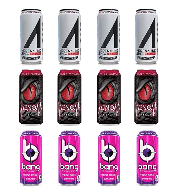  LUV BOX- variety Energy drink 16 oz. pack of 12 , Adrenaline Shoc Smart Energy Frozen ice , VENOM BLACK MAMBA ENERGY DRINK , Bang Frose Rose .by evaxo  - 370621578470
