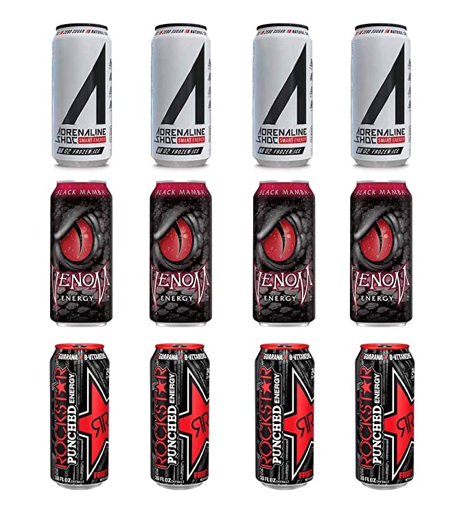  LUV BOX- variety Energy drink 16 oz. pack of 12 , Adrenaline Shoc Smart Energy Frozen ice , VENOM BLACK MAMBA ENERGY DRINK , Rockstar Punched .by evaxo  - 370621578524