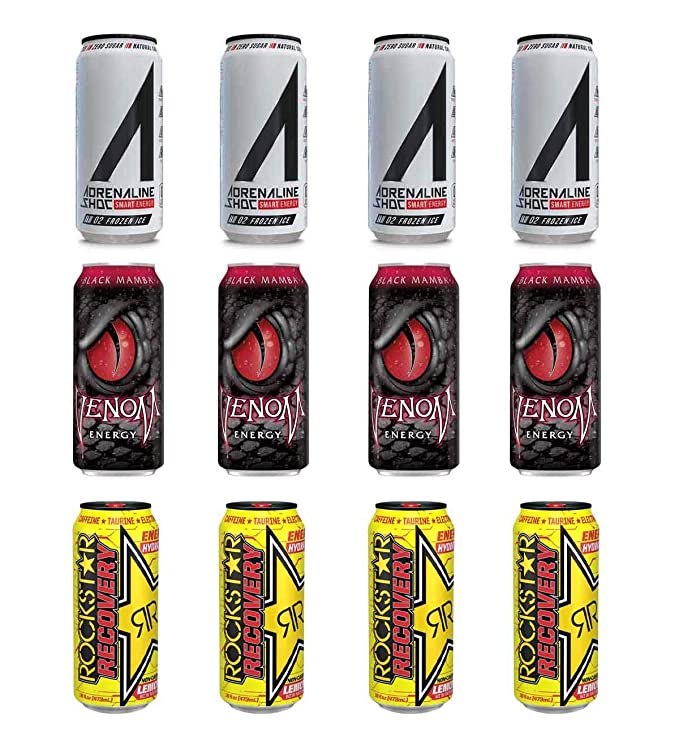 LUV BOX- variety Energy drink 16 oz. pack of 12 , Adrenaline Shoc Smart Energy Frozen ice , VENOM BLACK MAMBA ENERGY DRINK , Rockstar Recovery .by evaxo - 370621578531