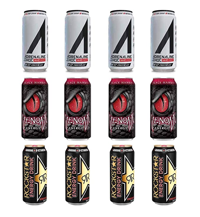LUV BOX- variety Energy drink 16 oz. pack of 12 , Adrenaline Shoc Smart Energy Frozen ice , VENOM BLACK MAMBA ENERGY DRINK , Rockstar Energy .by evaxo - 370621578555