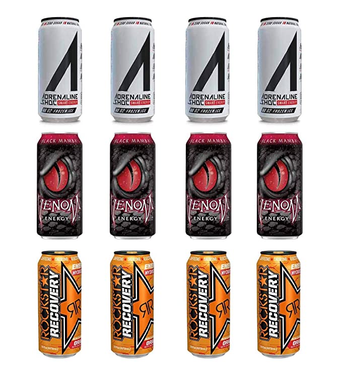 LUV BOX- variety Energy drink 16 oz. pack of 12 , Adrenaline Shoc Smart Energy Frozen ice , VENOM BLACK MAMBA ENERGY DRINK , Rockstar Recovery Orange .by evaxo - 370621578579