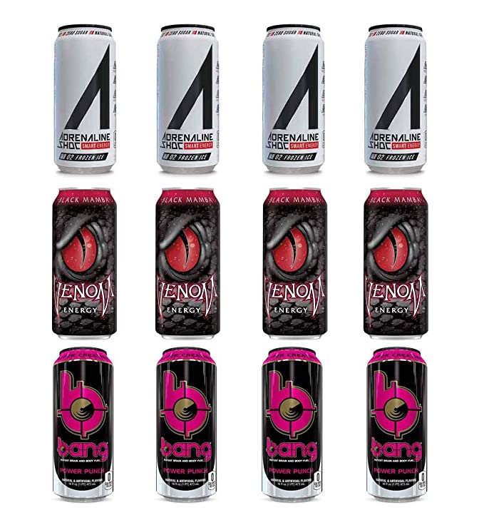 LUV BOX- variety Energy drink 16 oz. pack of 12 , Adrenaline Shoc Smart Energy Frozen ice , VENOM BLACK MAMBA ENERGY DRINK , Bang Power Punch .by evaxo - 370621578586