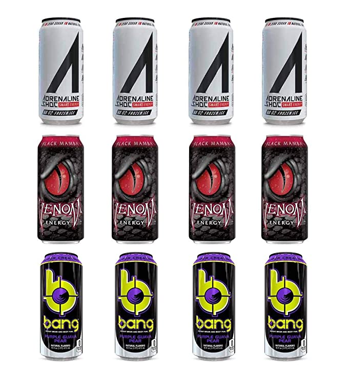 LUV BOX- variety Energy drink 16 oz. pack of 12 , Adrenaline Shoc Smart Energy Frozen ice , VENOM BLACK MAMBA ENERGY DRINK , Bang Pear Guava .by evaxo - 370621578708