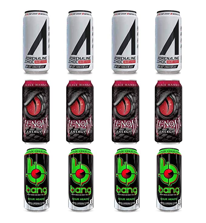  LUV BOX- variety Energy drink 16 oz. pack of 12 , Adrenaline Shoc Smart Energy Frozen ice , VENOM BLACK MAMBA ENERGY DRINK , Bang Sour Heads .by evaxo  - 370621578722