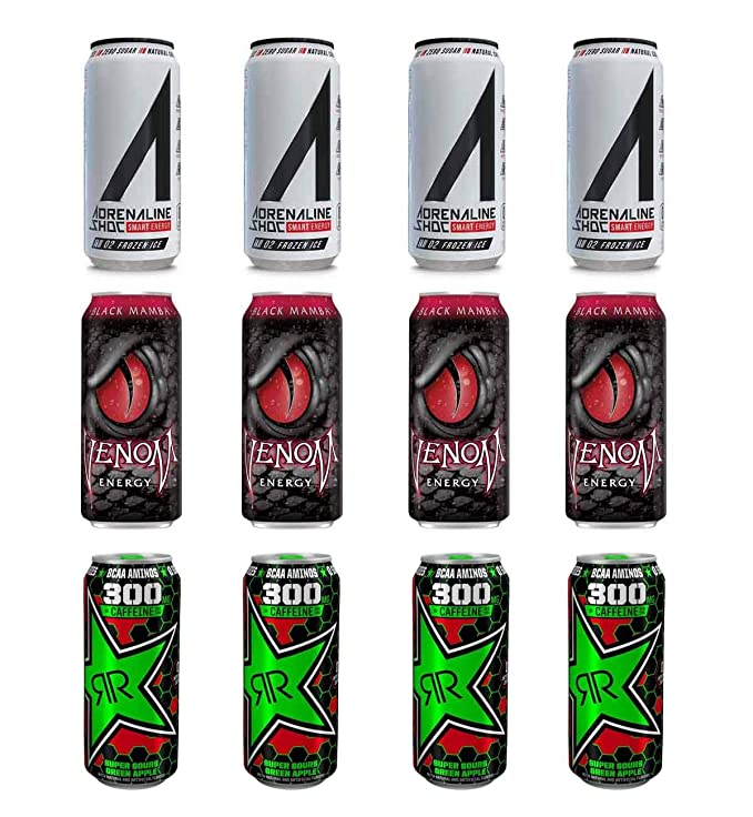 LUV BOX- variety Energy drink 16 oz. pack of 12 , Adrenaline Shoc Smart Energy Frozen ice , VENOM BLACK MAMBA ENERGY DRINK , Rockstar Xdurance Super Sour Green Apple .by evaxo - 370621578760