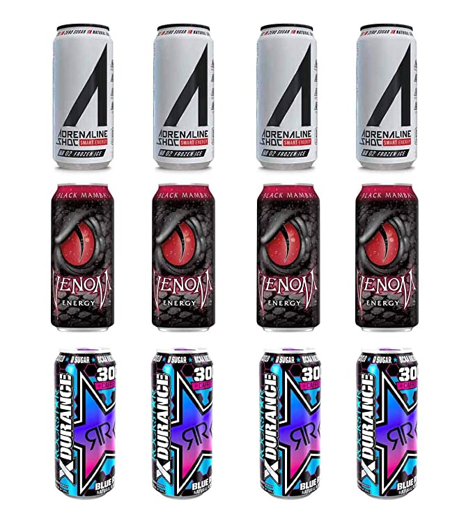  LUV BOX- variety Energy drink 16 oz. pack of 12 , Adrenaline Shoc Smart Energy Frozen ice , VENOM BLACK MAMBA ENERGY DRINK , Rockstar Xdurance Blue Raz .by evaxo  - 370621578845