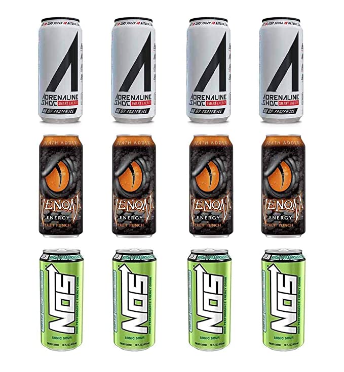 LUV BOX- variety Energy drink 16 oz. pack of 12 , Adrenaline Shoc Smart Energy Frozen ice , VENOM DEATH ADDER ENERGY DRINK , NOS ENERGY SONIC SOUR CANS .by evaxo - 370621578906