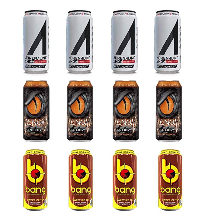 LUV BOX- variety Energy drink 16 oz. pack of 12 , Adrenaline Shoc Smart Energy Frozen ice , VENOM DEATH ADDER ENERGY DRINK , Bang Sweet Ice Tea .by evaxo - 370621578951