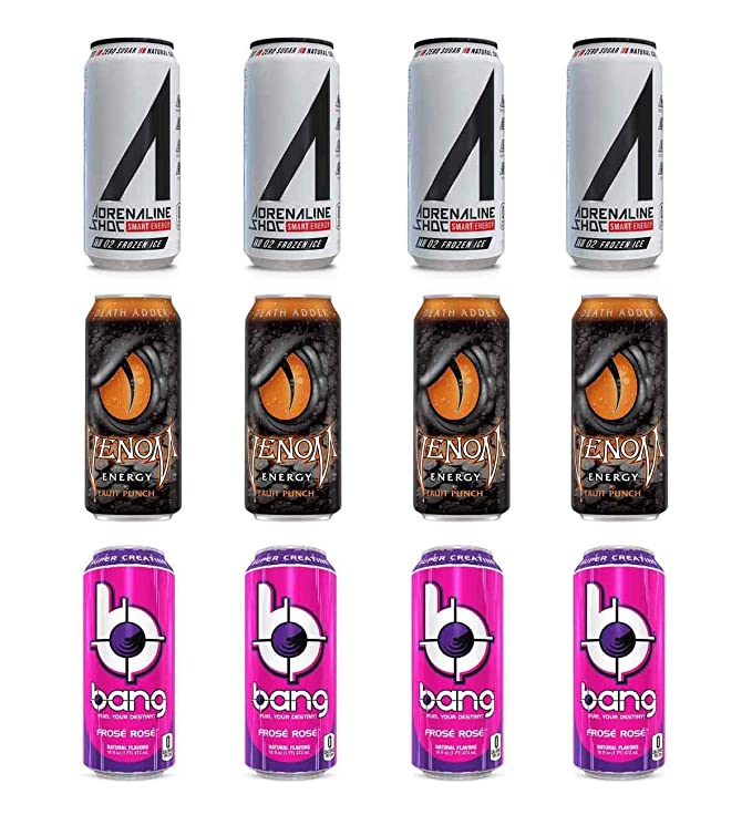 LUV BOX- variety Energy drink 16 oz. pack of 12 , Adrenaline Shoc Smart Energy Frozen ice , VENOM DEATH ADDER ENERGY DRINK , Bang Frose Rose .by evaxo - 370621578975