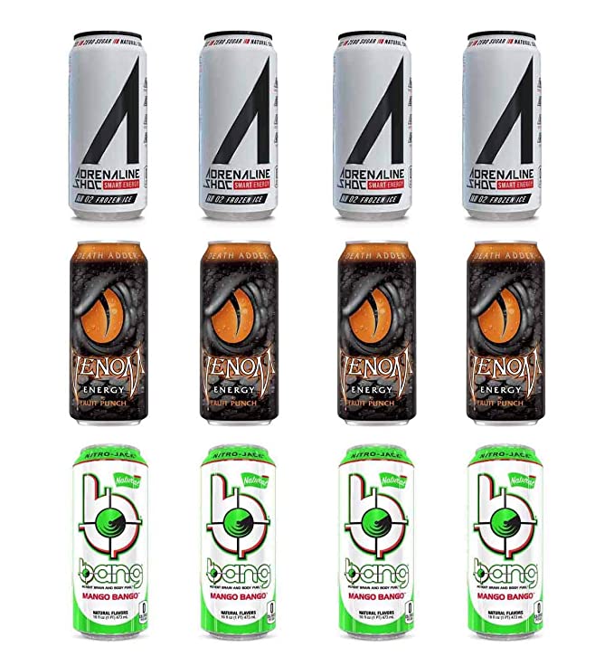 LUV BOX- variety Energy drink 16 oz. pack of 12 , Adrenaline Shoc Smart Energy Frozen ice , VENOM DEATH ADDER ENERGY DRINK , Bang Natural Mango Bango .by evaxo - 370621578982