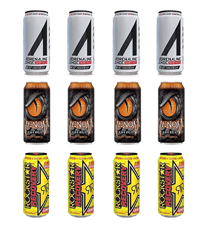 LUV BOX- variety Energy drink 16 oz. pack of 12 , Adrenaline Shoc Smart Energy Frozen ice , VENOM DEATH ADDER ENERGY DRINK , Rockstar Recovery .by evaxo - 370621579033