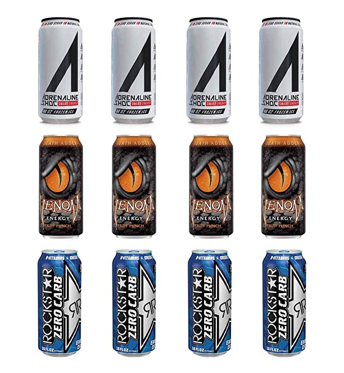  LUV BOX- variety Energy drink 16 oz. pack of 12 , Adrenaline Shoc Smart Energy Frozen ice , VENOM DEATH ADDER ENERGY DRINK , Rockstar Zero Carb .by evaxo  - 370621579040