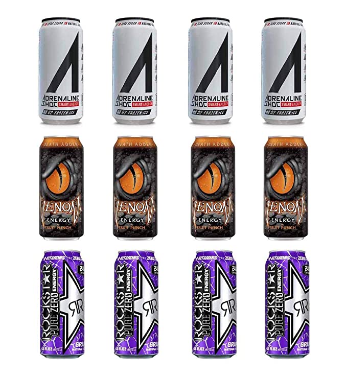  LUV BOX- variety Energy drink 16 oz. pack of 12 , Adrenaline Shoc Smart Energy Frozen ice , VENOM DEATH ADDER ENERGY DRINK , Rockstar Pure Zero Grape .by evaxo  - 370621579163