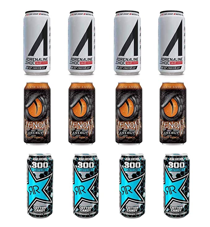 LUV BOX- variety Energy drink 16 oz. pack of 12 , Adrenaline Shoc Smart Energy Frozen ice , VENOM DEATH ADDER ENERGY DRINK , Rockstar Xdurance Cotton Candy .by evaxo - 370621579194