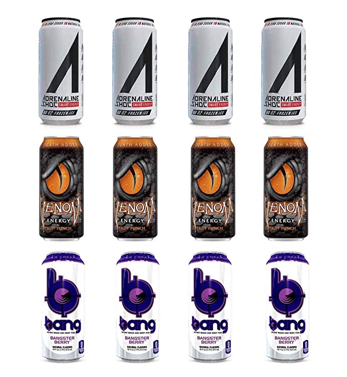  LUV BOX- variety Energy drink 16 oz. pack of 12 , Adrenaline Shoc Smart Energy Frozen ice , VENOM DEATH ADDER ENERGY DRINK , Bang Bangster Berry .by evaxo  - 370621579309