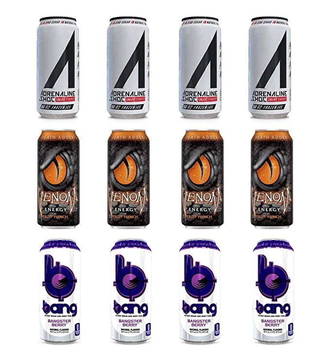LUV BOX- variety Energy drink 16 oz. pack of 12 , Adrenaline Shoc Smart Energy Frozen ice , VENOM DEATH ADDER ENERGY DRINK , Bang Bangster Berry .by evaxo - 370621579309