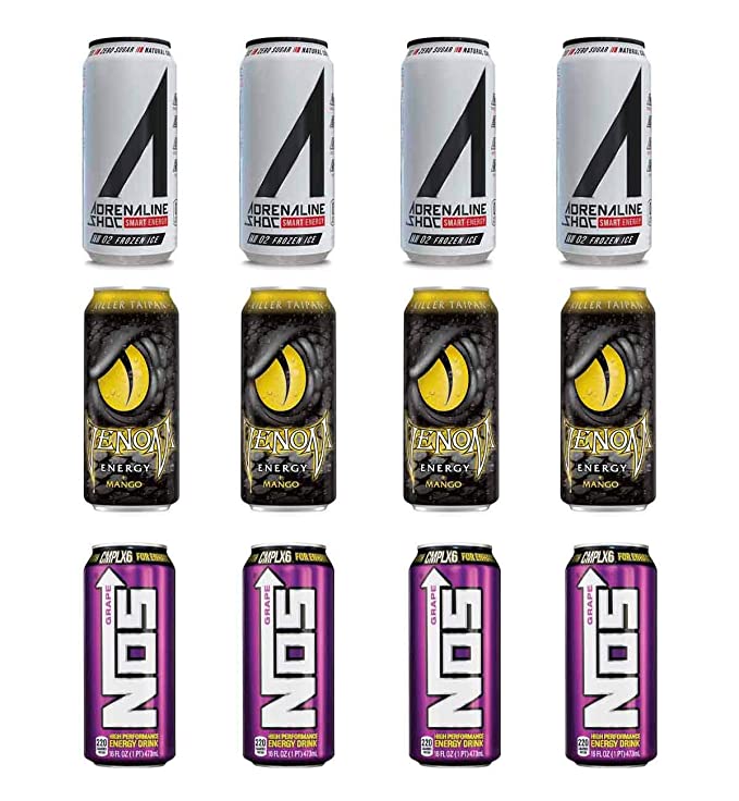 LUV BOX- variety Energy drink 16 oz. pack of 12 , Adrenaline Shoc Smart Energy Frozen ice , VENOM KILLER TAIPAN ENERGY DRINK , NOS ENERGY GRAPE CANS .by evaxo - 370621579385