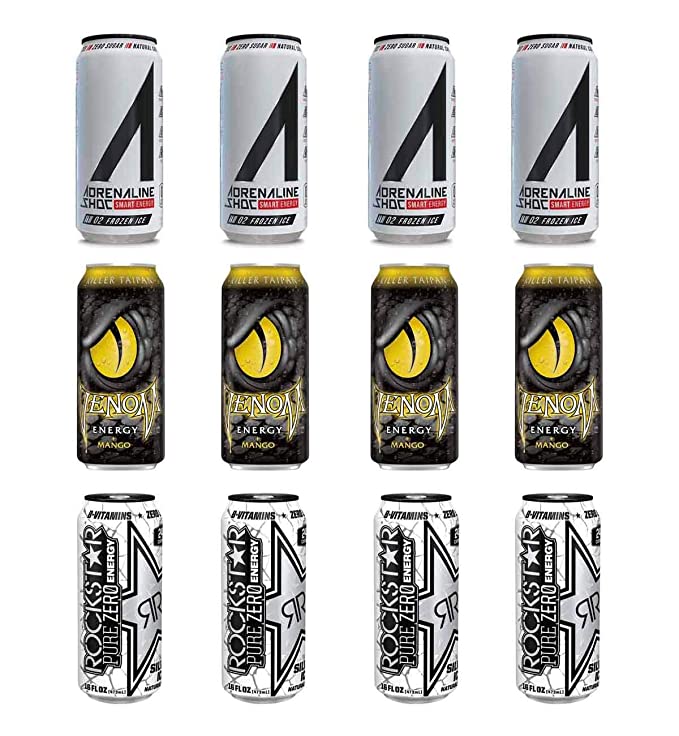 LUV BOX- variety Energy drink 16 oz. pack of 12 , Adrenaline Shoc Smart Energy Frozen ice , VENOM KILLER TAIPAN ENERGY DRINK , Rockstar Pure Zero Silver Ice .by evaxo - 370621579620