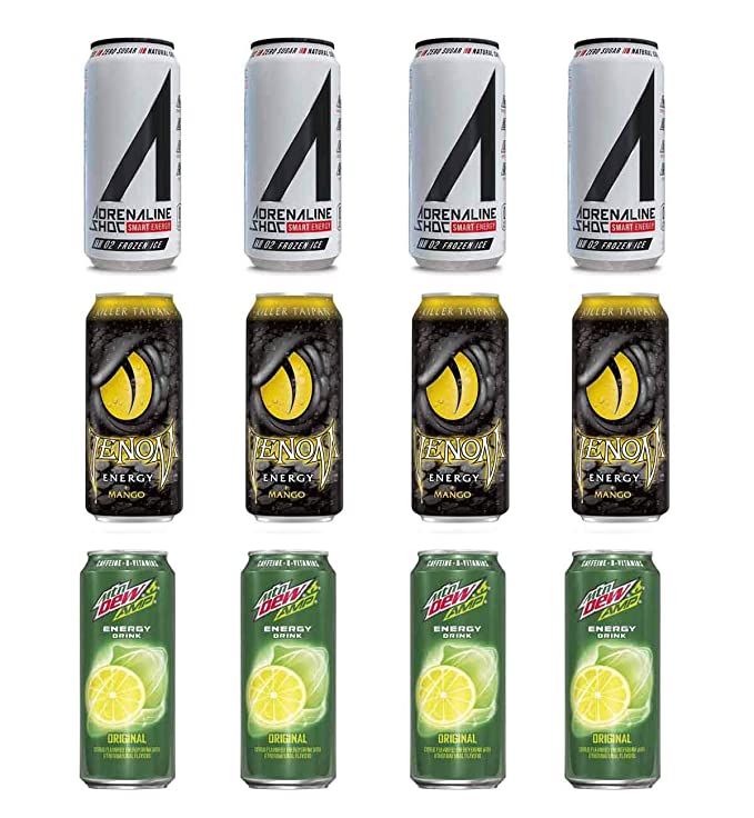 LUV BOX- variety Energy drink 16 oz. pack of 12 , Adrenaline Shoc Smart Energy Frozen ice , VENOM KILLER TAIPAN ENERGY DRINK , Mtn Dew AMP Original .by evaxo - 370621579644