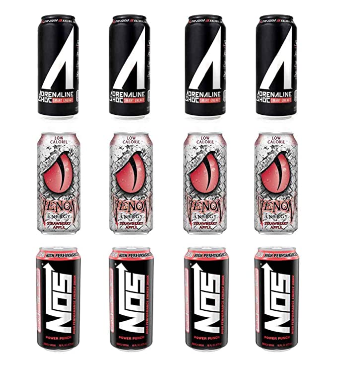  LUV BOX- variety Energy drink 16 oz. pack of 12 , Adrenaline Shoc Smart Energy Shoc wave , VENOM LOW CALORIE STRAWBERRY APPLE ENERGY DRINK , NOS ENERGY POWER PUNCH CANS .by evaxo  - 370621585461
