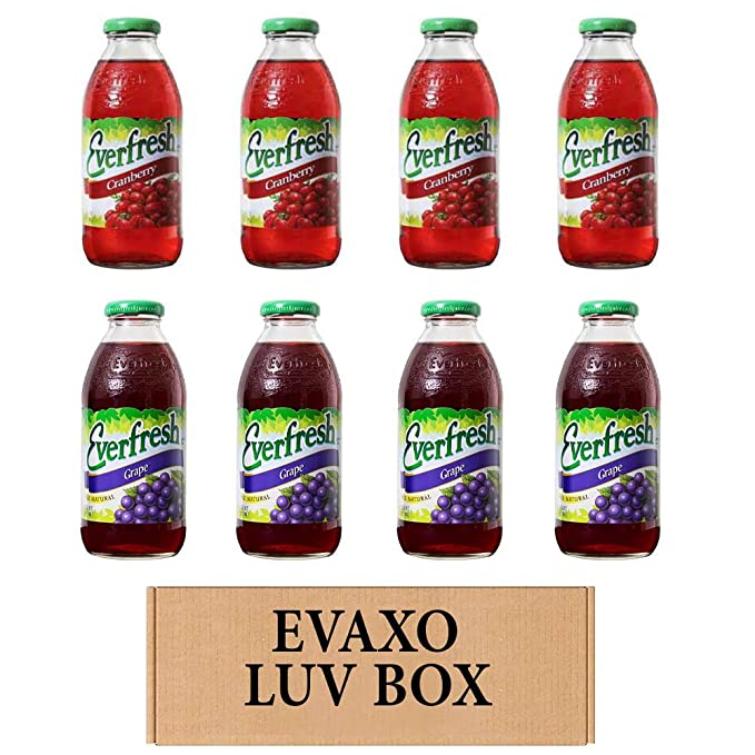  LUV BOX- variety Everfresh Juice 16 oz. pack of 8 , Everfresh Cranberry , Everfresh 100% Juice- Grape. by evaxo  - 370621591769