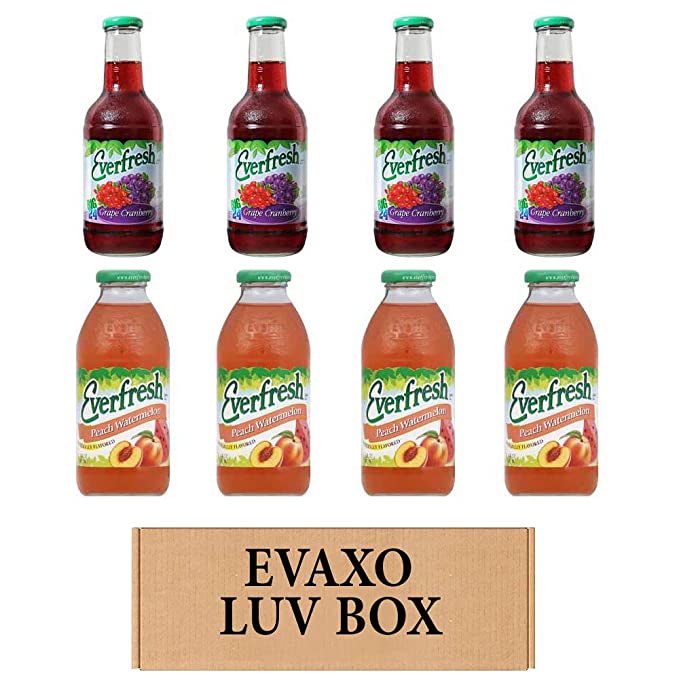  LUV BOX- variety Everfresh Juice 16 oz. pack of 8 , Everfresh Grape Cranberry , Everfresh Peach Watermelon. by evaxo  - 370621592469
