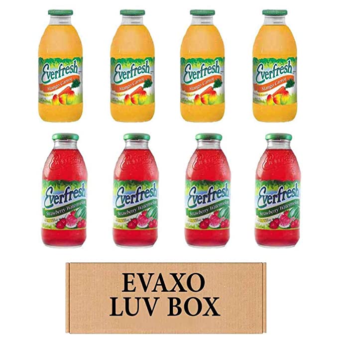 LUV BOX- variety Everfresh Juice 16 oz. pack of 8 , Everfresh Mango Carrot , Everfresh 100% Juice – Strawberry Watermelo. by evaxo - 370621593381