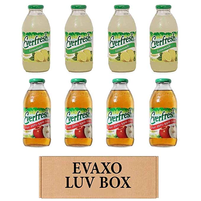 LUV BOX- variety Everfresh Juice 16 oz. pack of 8 , Everfresh Lemonade , Everfresh 100% Apple Juice. by evaxo - 370621593923