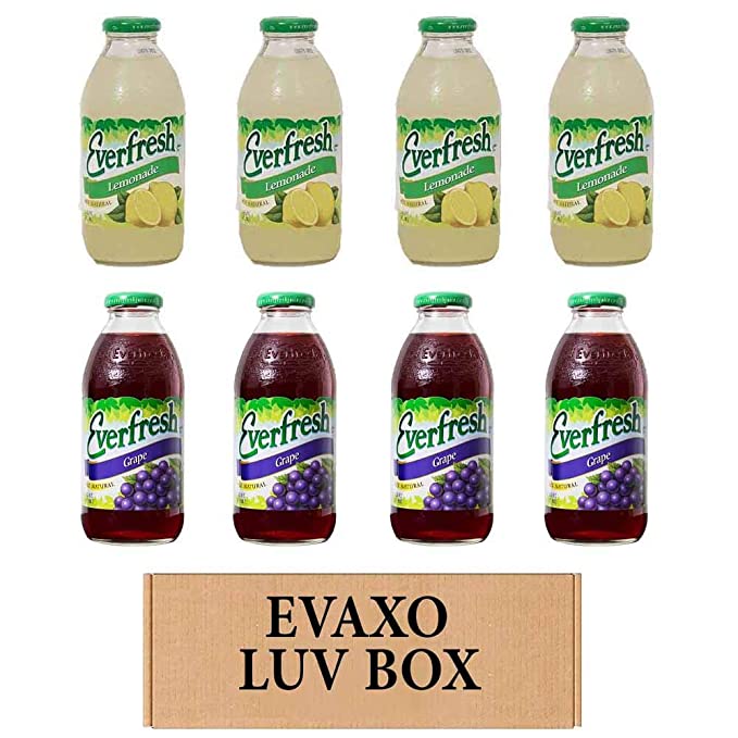  LUV BOX- variety Everfresh Juice 16 oz. pack of 8 , Everfresh Lemonade , Everfresh 100% Juice- Grape. by evaxo  - 370621593930